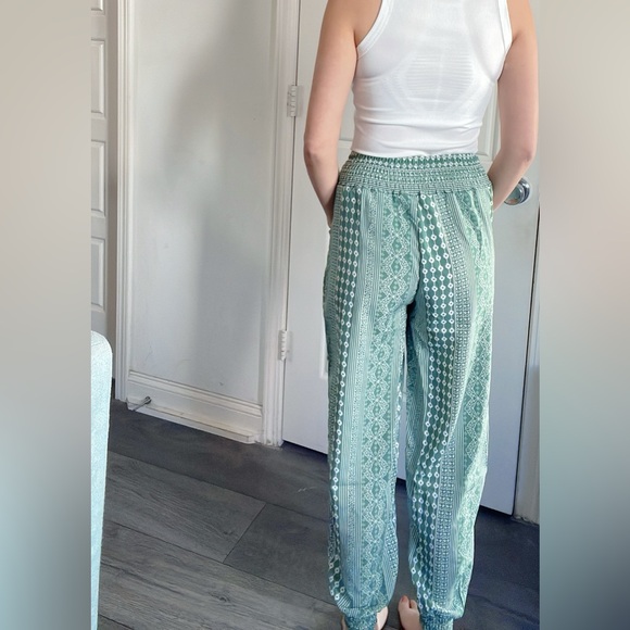 011 Boho Green Geo Print Stretch Waist Joggers - Picture 7 of 12